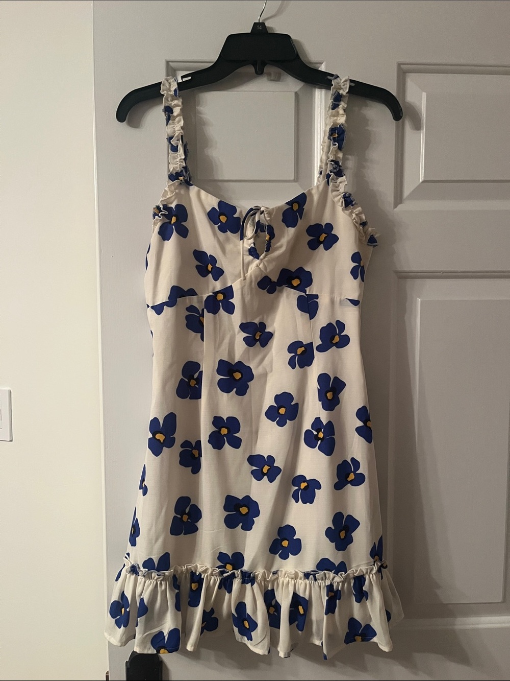 EUC Size S Aqua Cream Sundress with Blue Floral Print